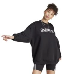 Grafisch Fleece Sweatshirt Voor Dames Adidas All SZN -Dames Sportkleding Winkel adidas hz5740 3 apparel on model standard view white