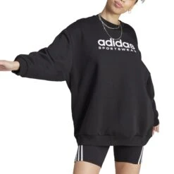 Grafisch Fleece Sweatshirt Voor Dames Adidas All SZN -Dames Sportkleding Winkel adidas hz5740 4 apparel on model front view white