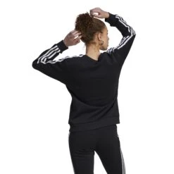 Fleecesweatshirt Voor Dames Adidas Essentials 3-Stripes -Dames Sportkleding Winkel adidas hz5744 5 apparel on model back view white