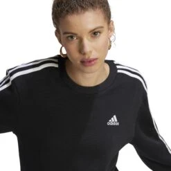 Fleecesweatshirt Voor Dames Adidas Essentials 3-Stripes -Dames Sportkleding Winkel adidas hz5744 7 apparel on model detail view 1 white