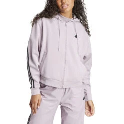 Damescapuchon Adidas Future Icons 3 Stripes -Dames Sportkleding Winkel adidas is3681 4 apparel on model front view white